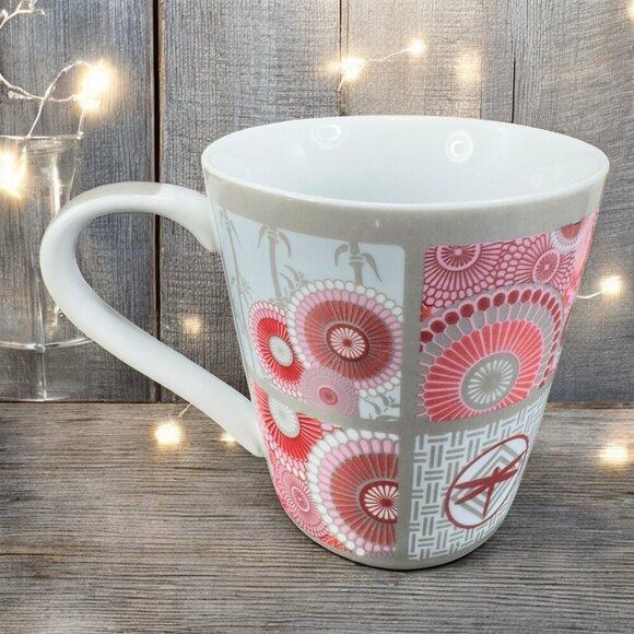 Debra Valencia Coffee Mug Cup Blue Harbor Pink And Gray Floral Dragonfly 16oz - Picture 2 of 11